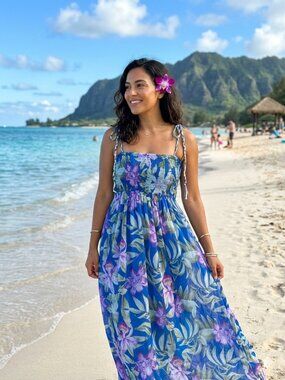 Tina's Creations Hibiscus Collection Hawaii Blue Floral Dress